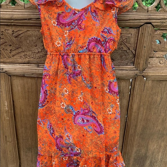 BLUEBIJOU Sheer Earthy Orange Paisley Midi Dress - Picture 4 of 4
